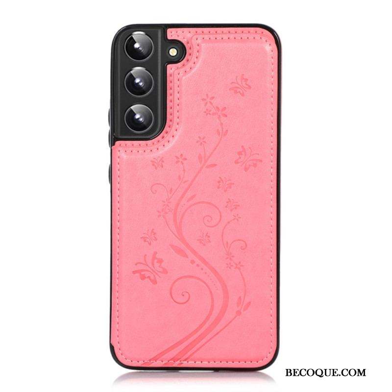 Coque Samsung Galaxy S22 5G Simili Cuir Porte-Cartes Support Fleurs