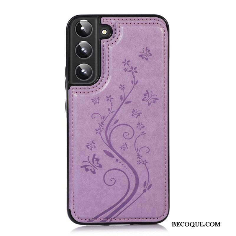 Coque Samsung Galaxy S22 5G Simili Cuir Porte-Cartes Support Fleurs