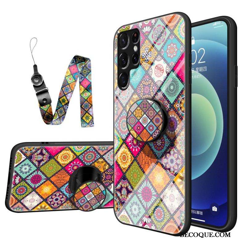 Coque Samsung Galaxy S22 Ultra 5G Support Magnétique Patchwork