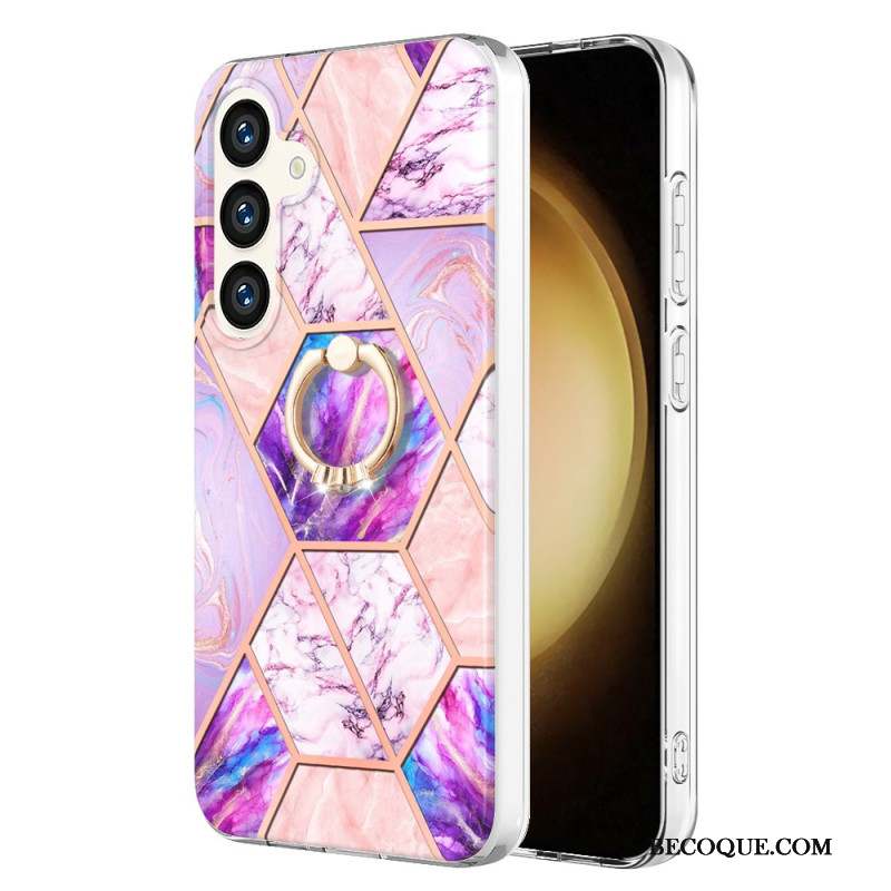 Coque Samsung Galaxy S24 Plus 5G Anneau-Support Marbre Géométrique