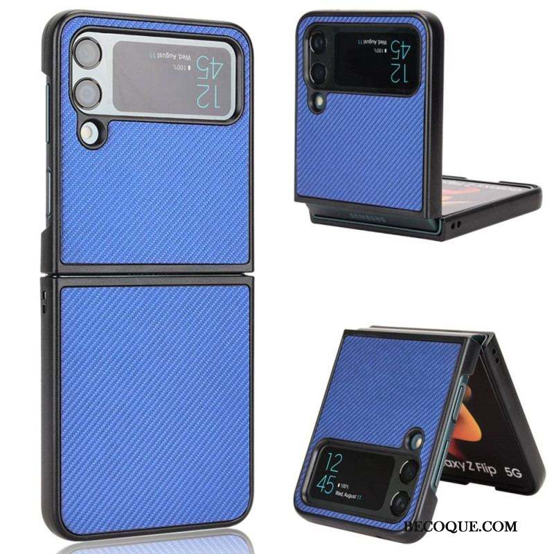 Coque Samsung Galaxy Z Flip 4 Effet Cuir Texture Fibre Carbone