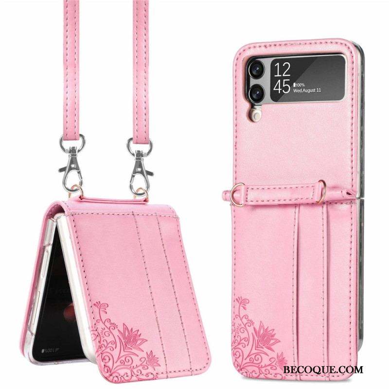 Coque Samsung Galaxy Z Flip 4 Fleurs à Bandoulière