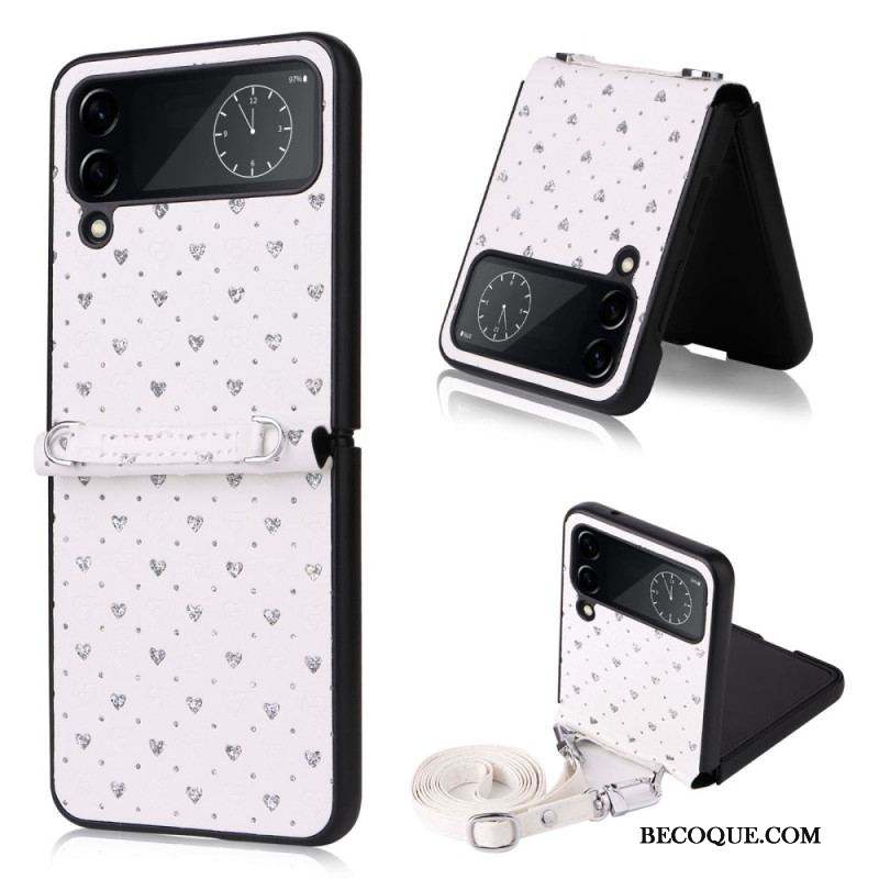 Coque Samsung Galaxy Z Flip 4 Multiples Coeurs et Bandoulière