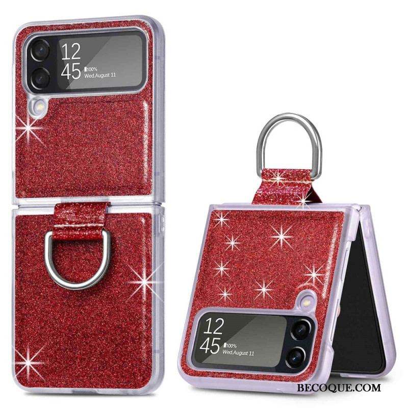 Coque Samsung Galaxy Z Flip 4 Paillettes et Anneau