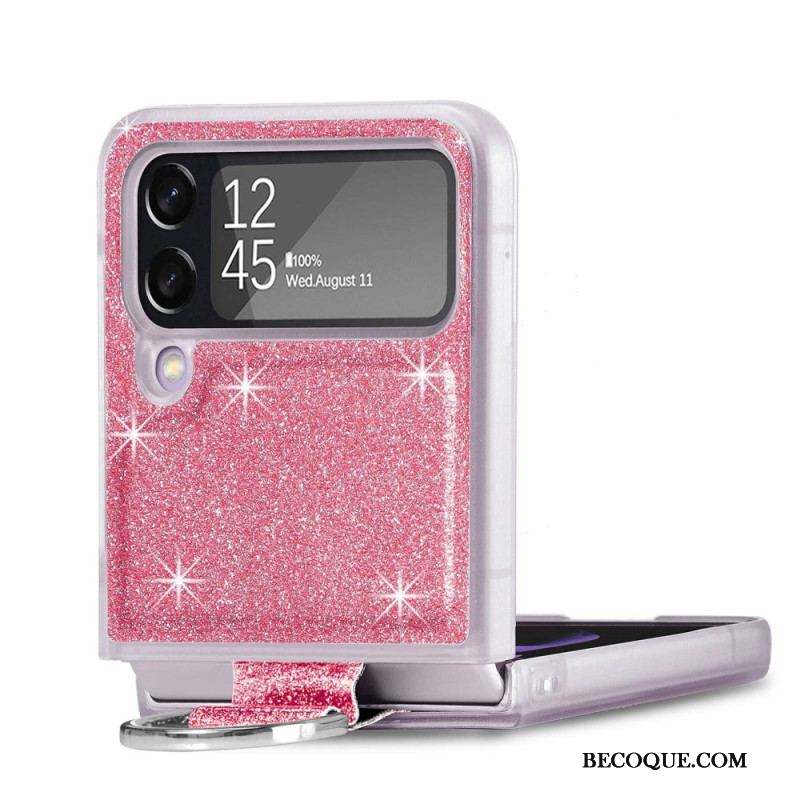 Coque Samsung Galaxy Z Flip 4 Paillettes et Anneau