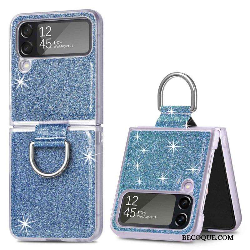 Coque Samsung Galaxy Z Flip 4 Paillettes et Anneau