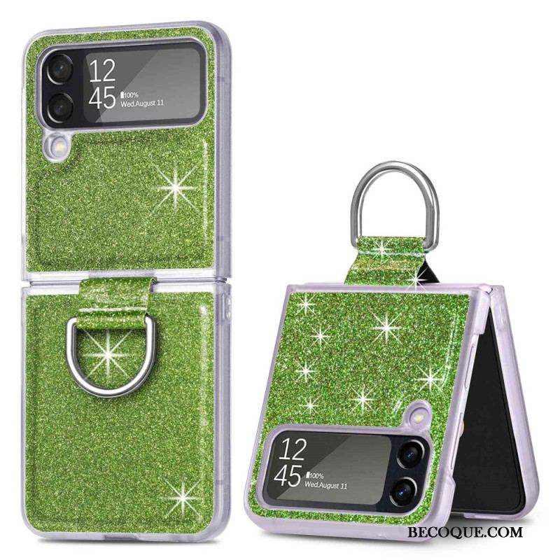 Coque Samsung Galaxy Z Flip 4 Paillettes et Anneau