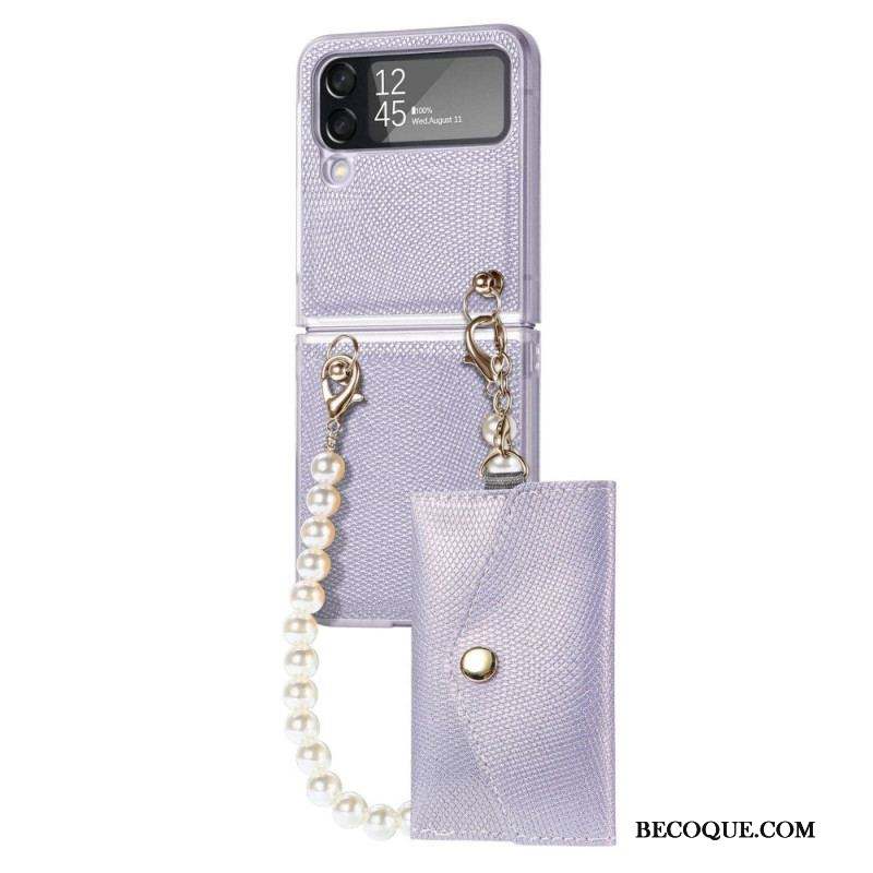 Coque Samsung Galaxy Z Flip 4 Porte-cartes et Lanière Perles