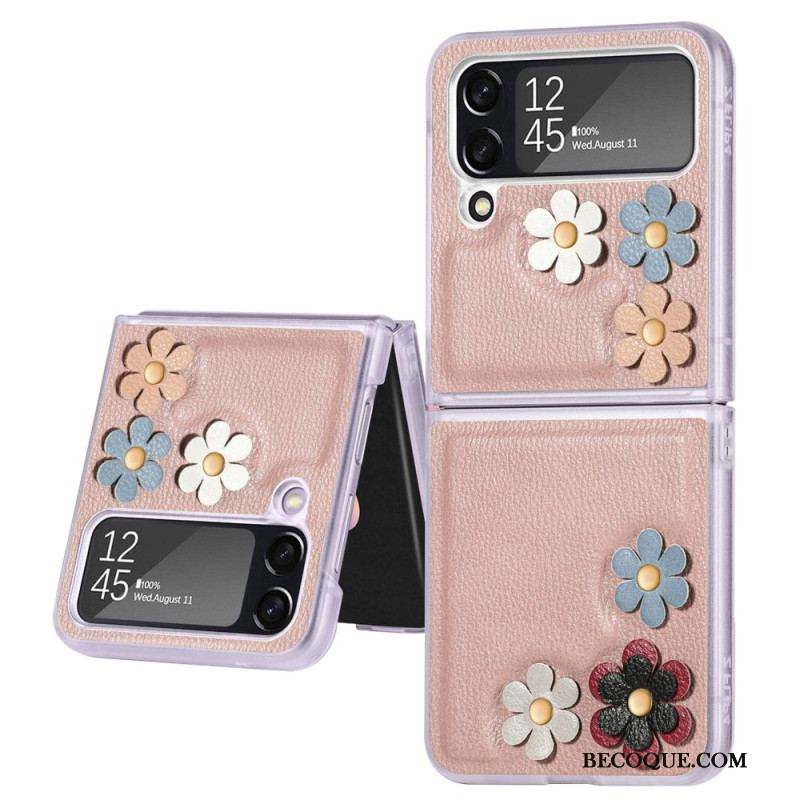 Coque Samsung Galaxy Z Flip 4 Simili Cuir Fleurs