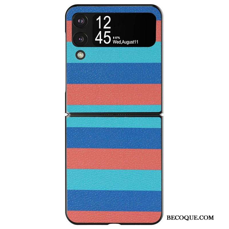 Coque Samsung Galaxy Z Flip 4 Simili Cuir Lignes