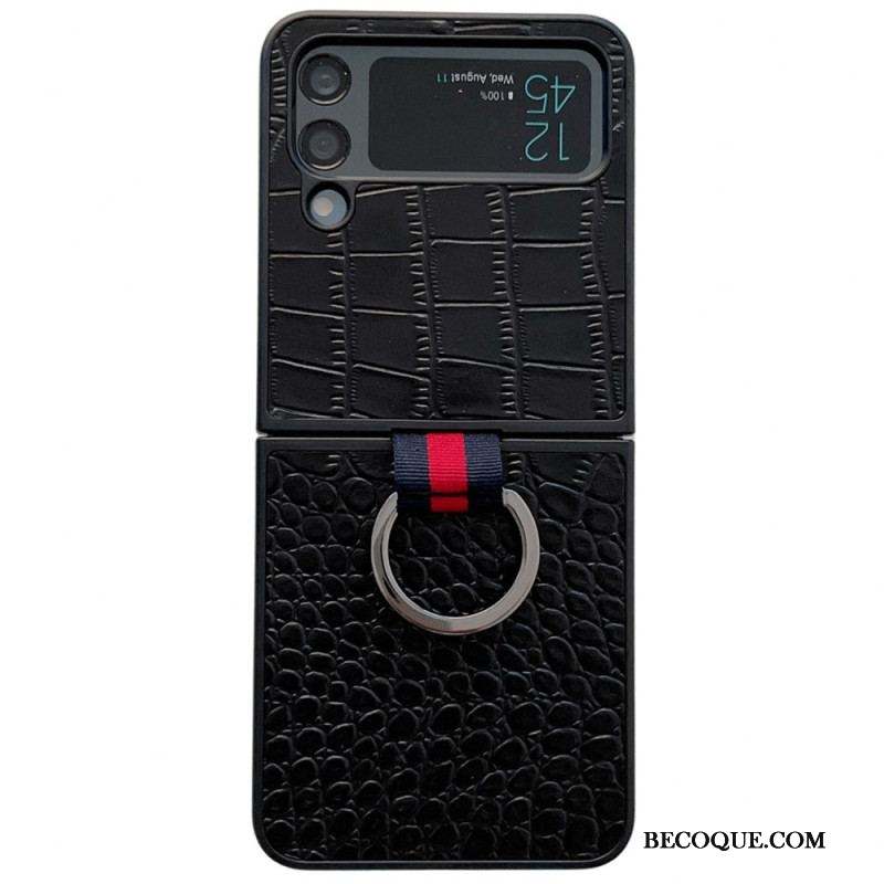 Coque Samsung Galaxy Z Flip 4 Style Crocodile et Anneau