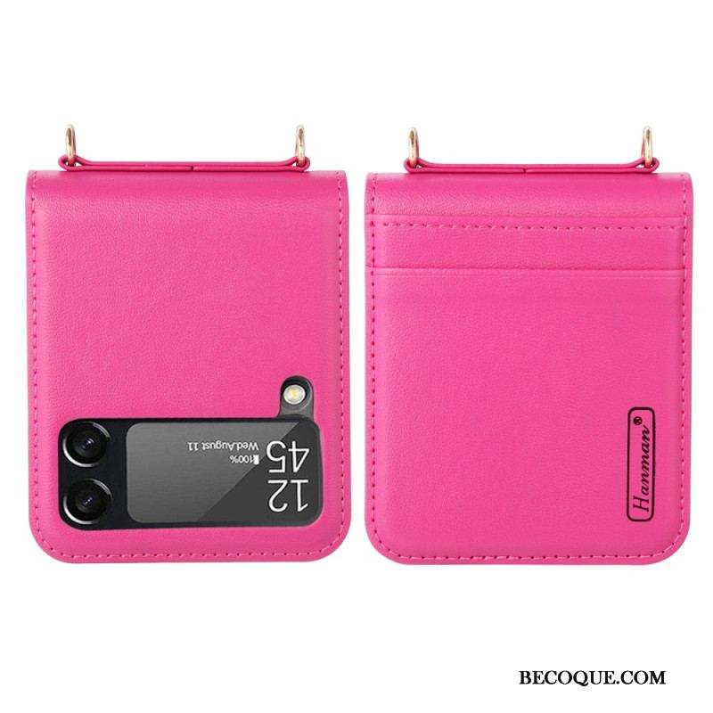 Coque Samsung Galaxy Z Flip 4 Style Cuir avec Lanière