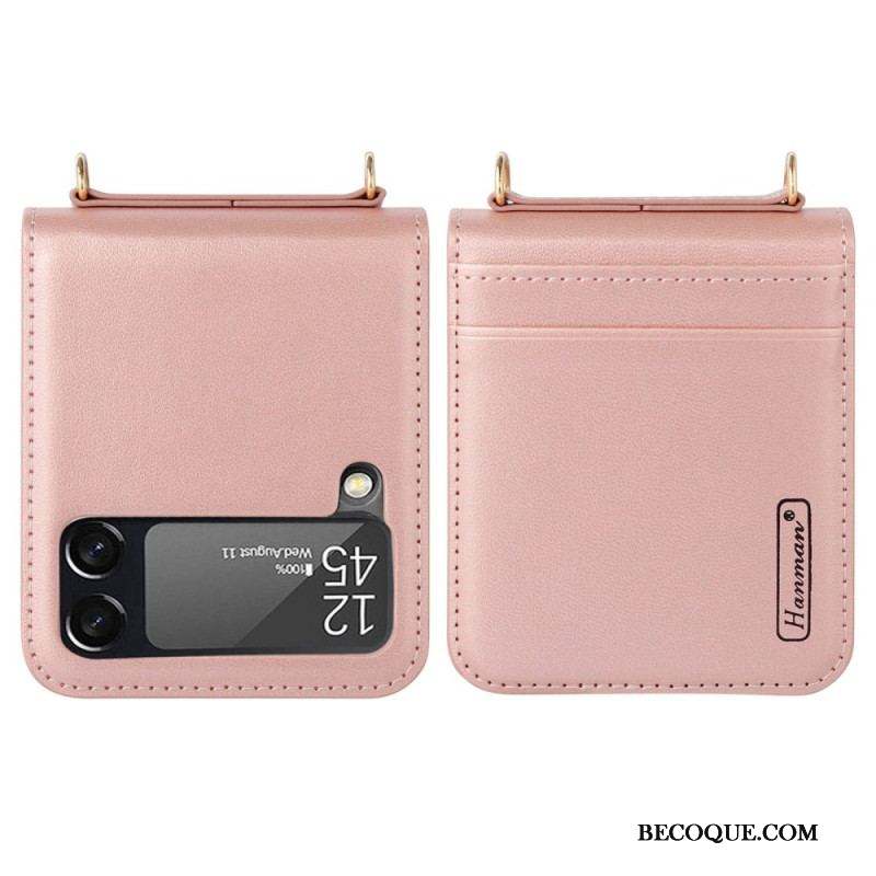 Coque Samsung Galaxy Z Flip 4 Style Cuir avec Lanière