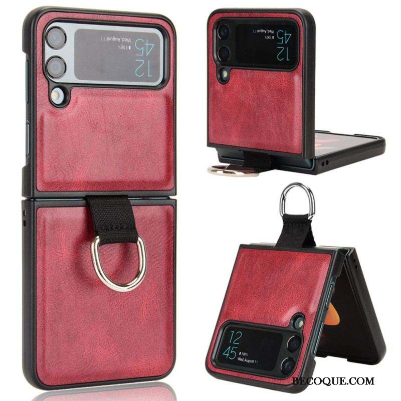 Coque Samsung Galaxy Z Flip 4 Style cuir avec Anneau