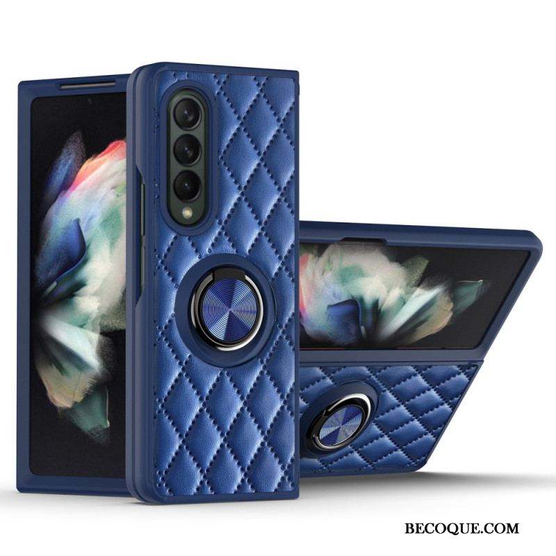 Coque Samsung Galaxy Z Fold 3 5G Matelassée avec Anneau-Support