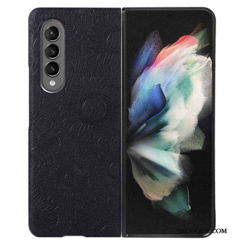 Coque Samsung Galaxy Z Fold 4 Simili Cuir Enduit Motif Tournesols