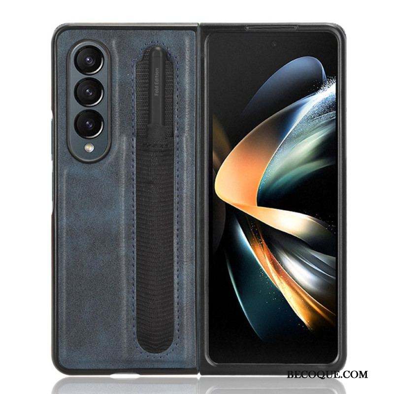 Coque Samsung Galaxy Z Fold 4 Simili Cuir Rétro Stylet