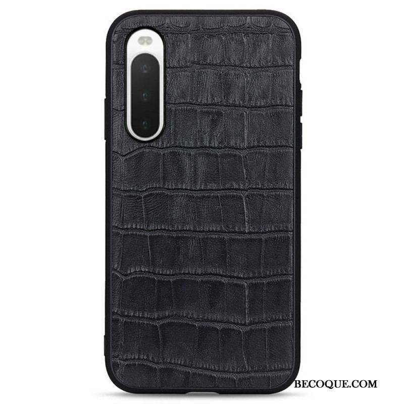 Coque Sony Xperia 10 IV Véritable Cuir Texture Crocodile