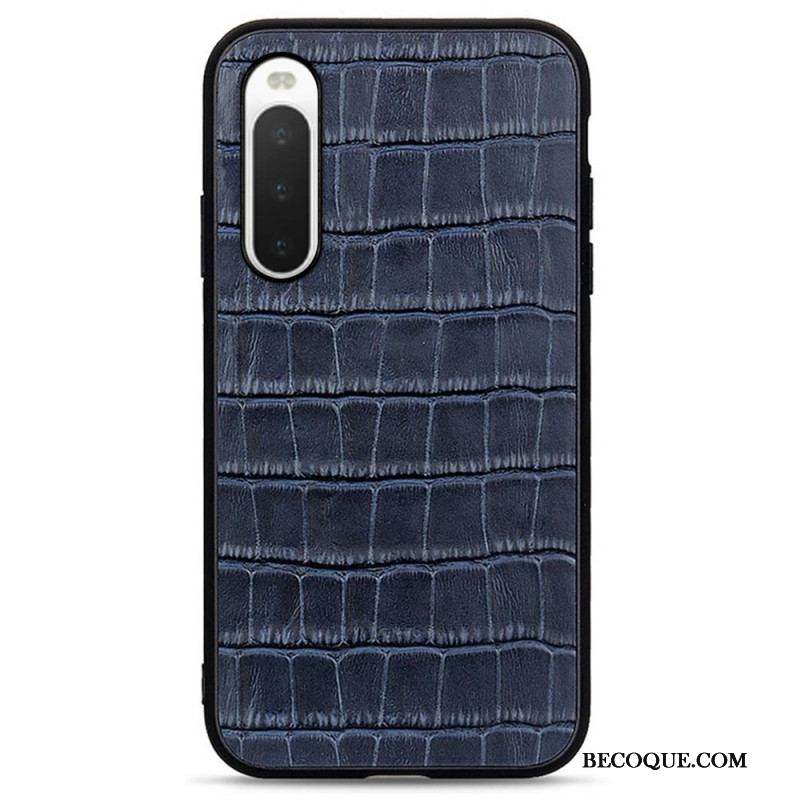 Coque Sony Xperia 10 IV Véritable Cuir Texture Crocodile