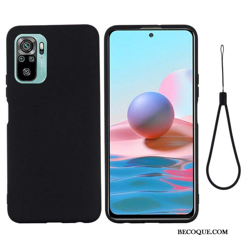 Coque Xiaomi Redmi Note 10/10S/Poco M5s Silicone Liquide Avec Lanière