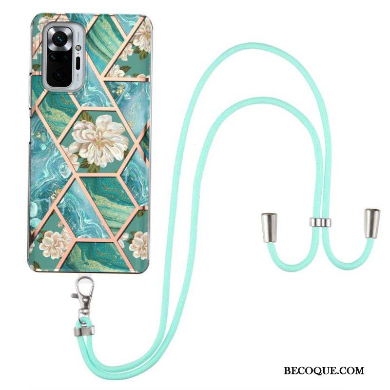 Coque Xiaomi Redmi Note 10 Pro à Cordon Marbre Motif Floral