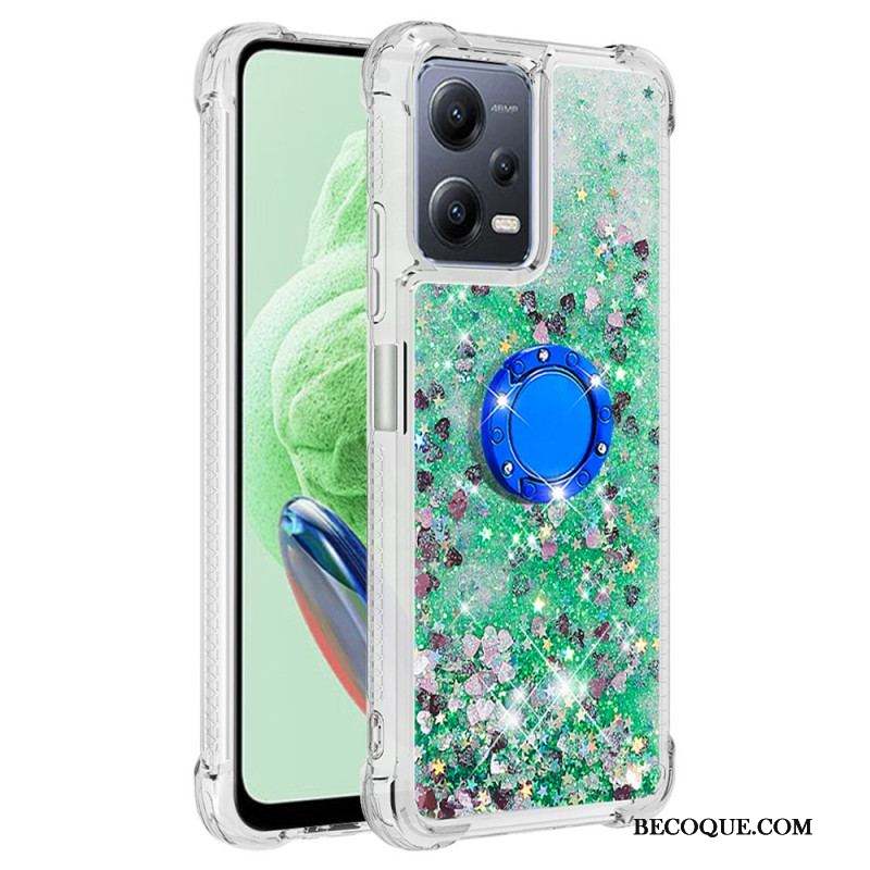 Coque Xiaomi Redmi Note 12/Poco X5 5G Paillettes Colorées Anneau-Support