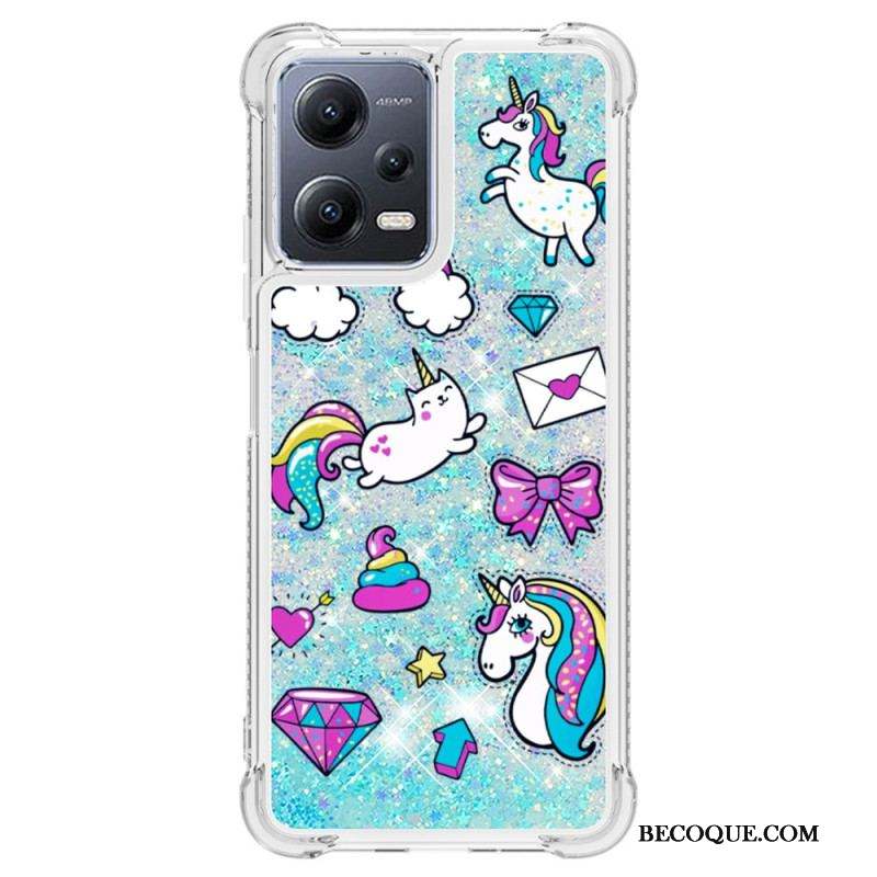 Coque Xiaomi Redmi Note 12/Poco X5 5G Paillettes Licornes