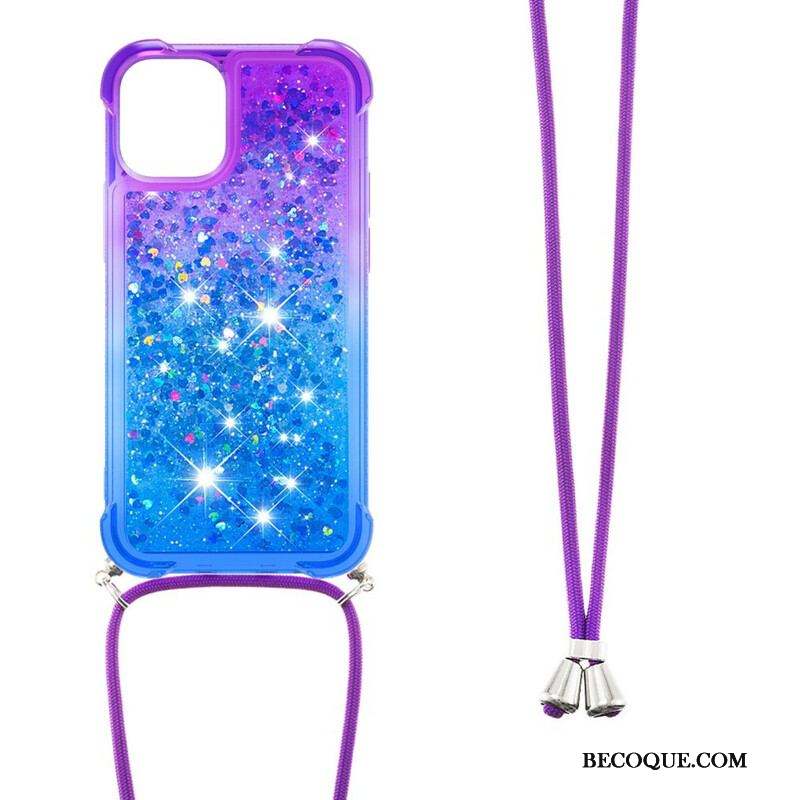 Coque iPhone 13 Mini Silicone Paillettes et Cordon