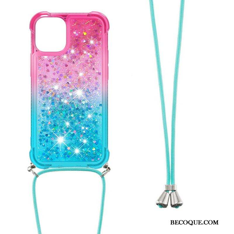 Coque iPhone 13 Mini Silicone Paillettes et Cordon