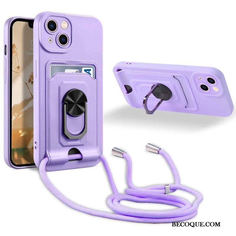 Coque iPhone 14 Plus à Cordon avec Porte-Carte et Anneau-Support