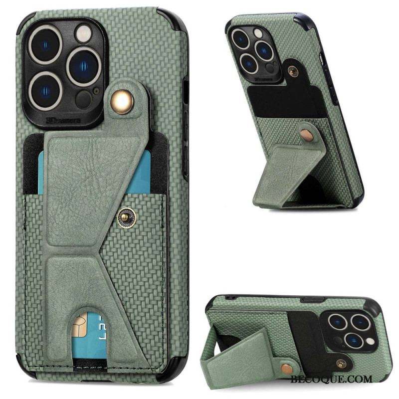 Coque iPhone 14 Pro Fibre Carbone Porte-Cartes Support