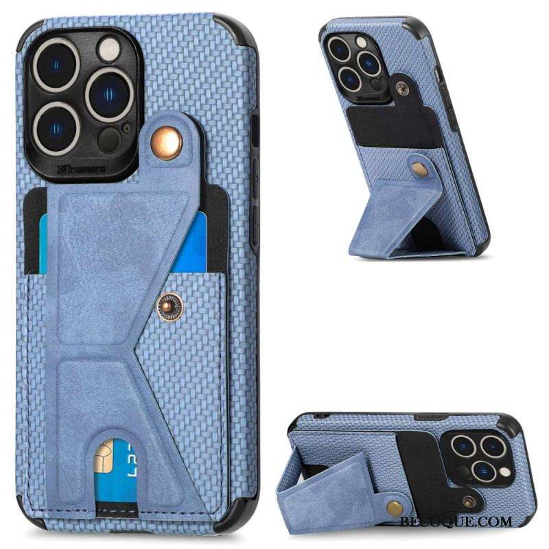 Coque iPhone 14 Pro Fibre Carbone Porte-Cartes Support