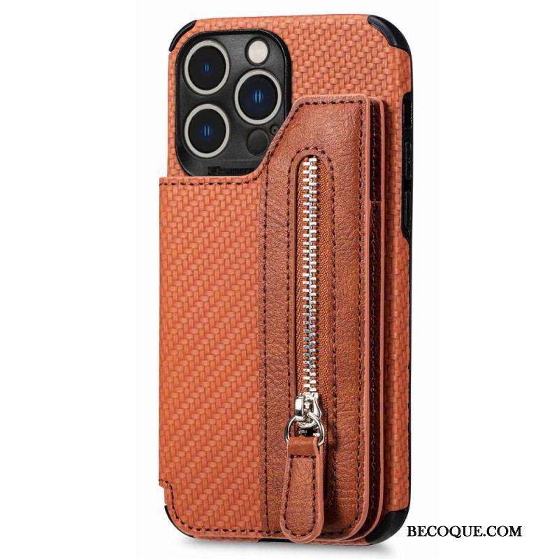 Coque iPhone 14 Pro Fibre Carbone Portefeuille et Support