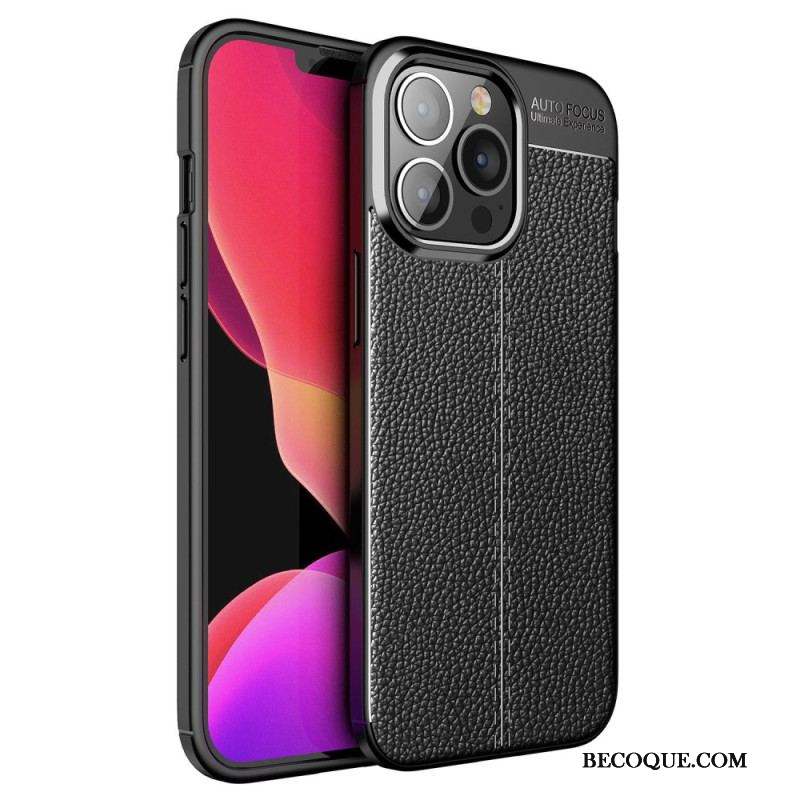 Coque iPhone 14 Pro Max Effet Cuir Litchi Double Line