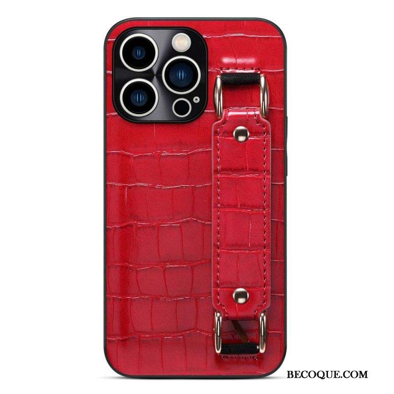 Coque iPhone 14 Pro Max Porte-Carte avec Sangle Support Croco