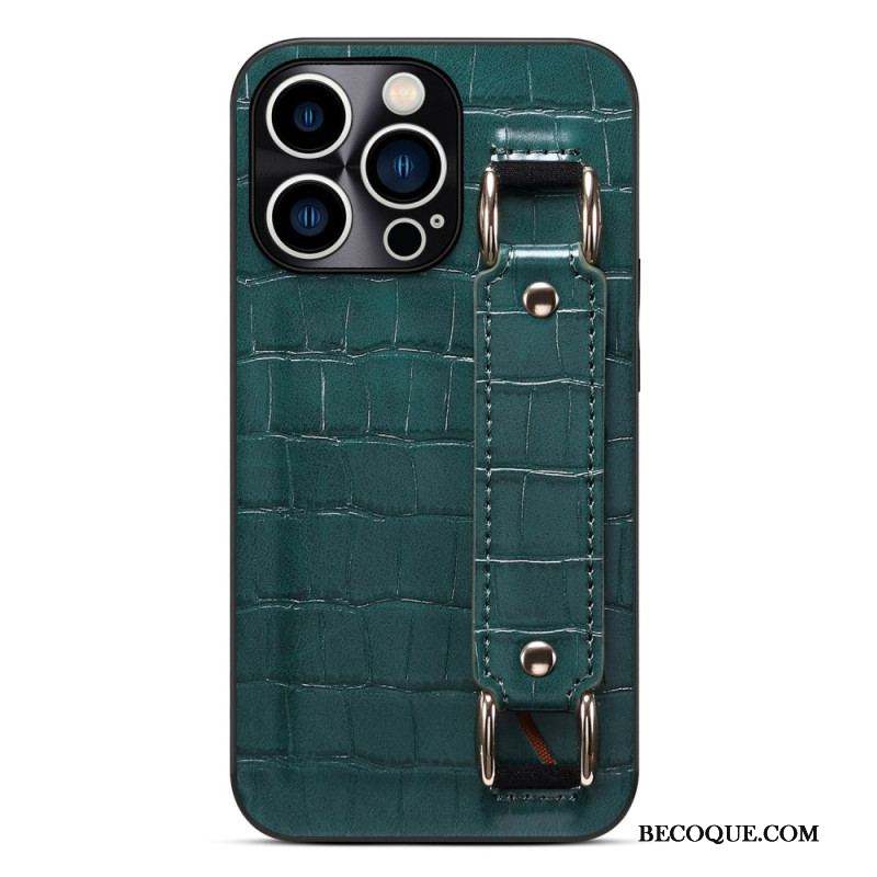 Coque iPhone 14 Pro Max Porte-Carte avec Sangle Support Croco