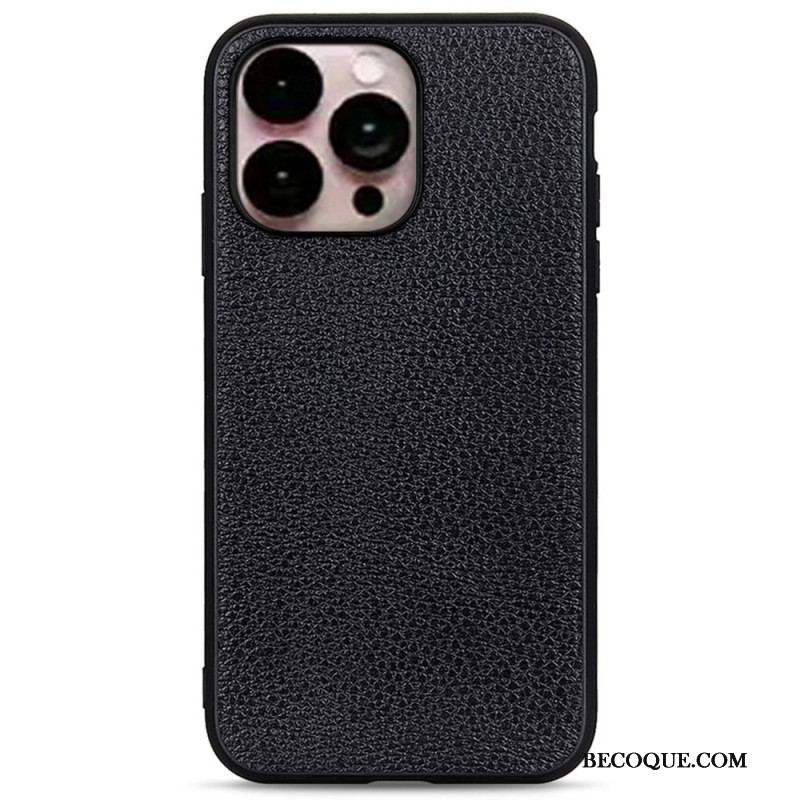 Coque iPhone 14 Pro Max Véritable Cuir Litchi