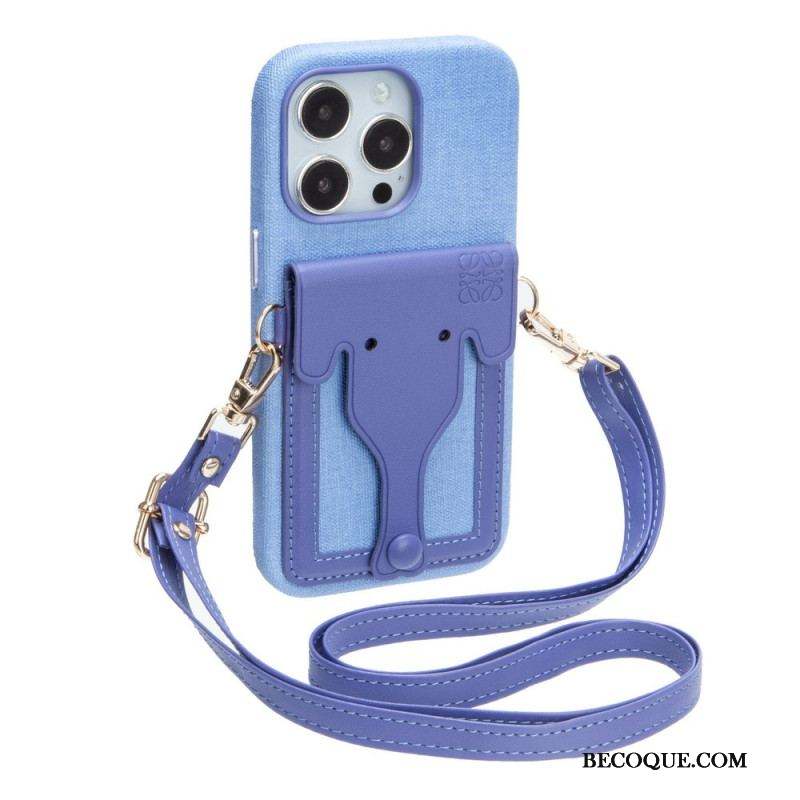 Coque iPhone 14 Pro Porte-Carte Éléphant Avec Lanière