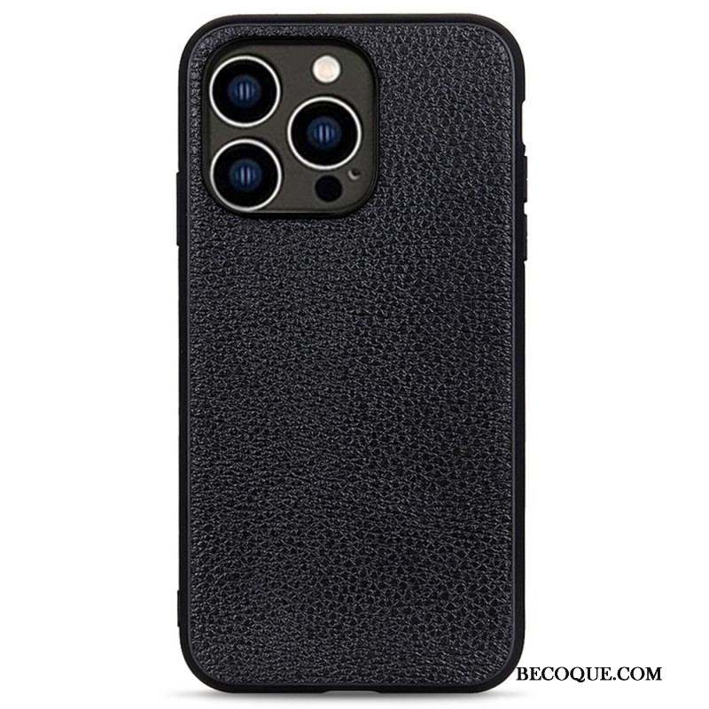 Coque iPhone 14 Pro Véritable Cuir Litchi