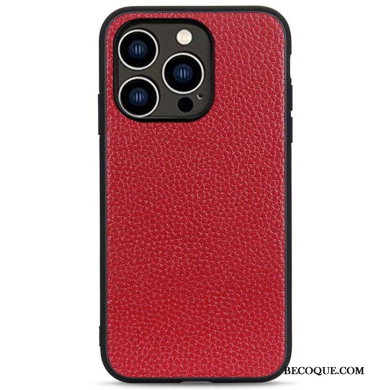 Coque iPhone 14 Pro Véritable Cuir Litchi