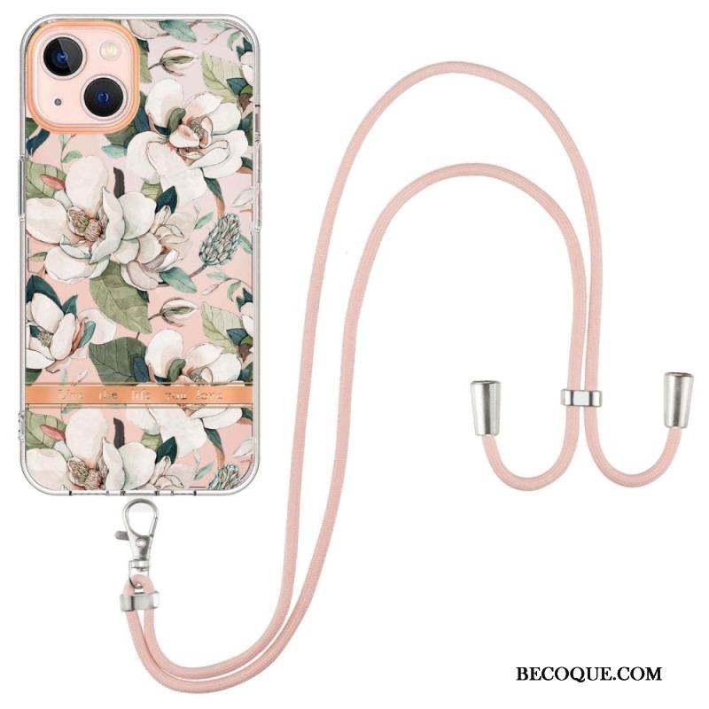 Coque iPhone 15 Plus à Cordon Fleurs