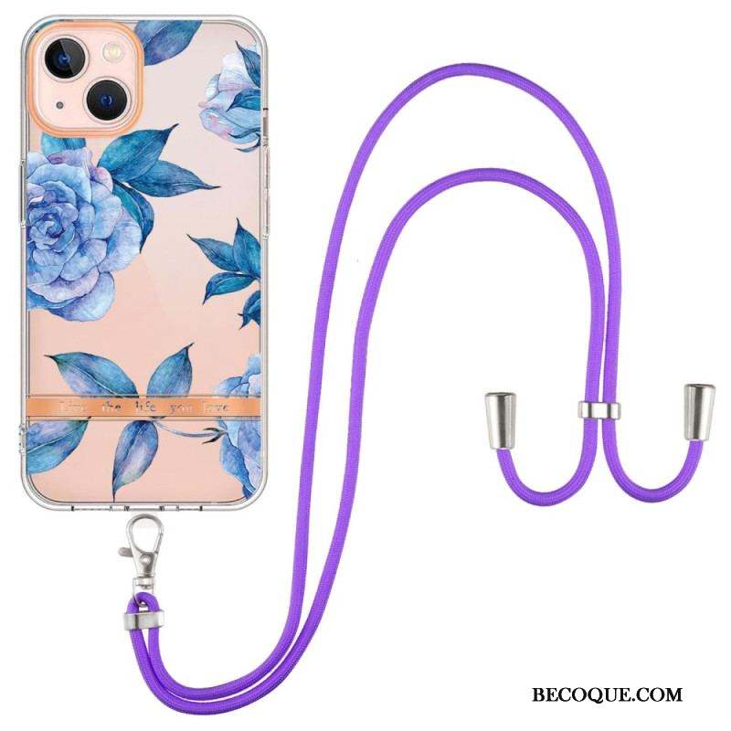 Coque iPhone 15 Plus à Cordon Fleurs