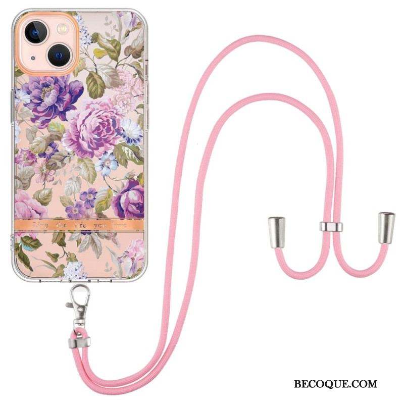 Coque iPhone 15 Plus à Cordon Fleurs