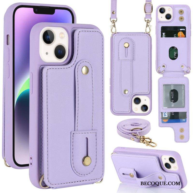 Coque iPhone 15 Porte-Cartes, Support, Sangle et Bandoulière