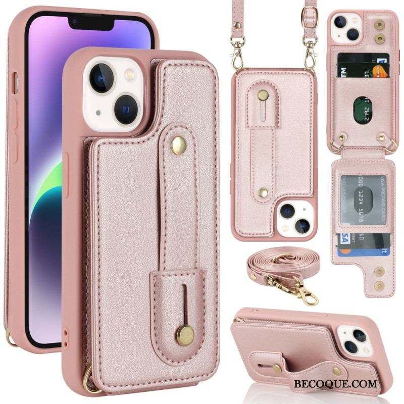 Coque iPhone 15 Porte-Cartes, Support, Sangle et Bandoulière