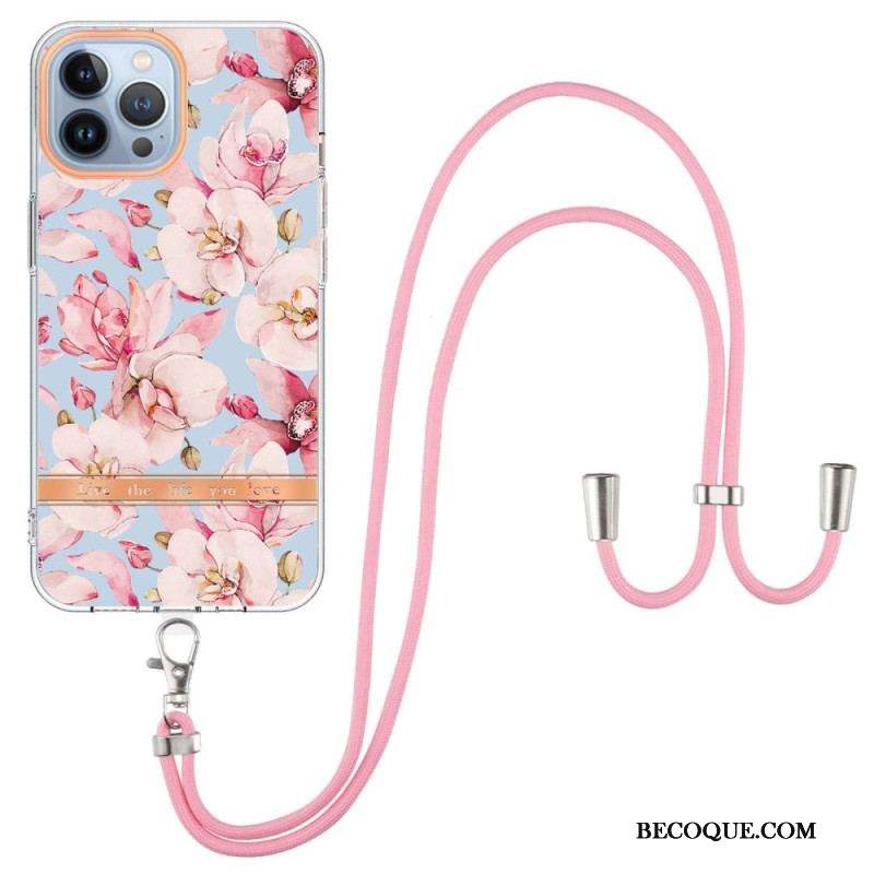 Coque iPhone 15 Pro Max à Cordon Fleurs