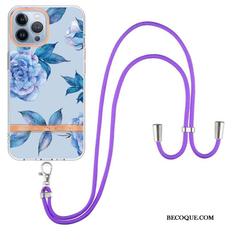 Coque iPhone 15 Pro Max à Cordon Fleurs