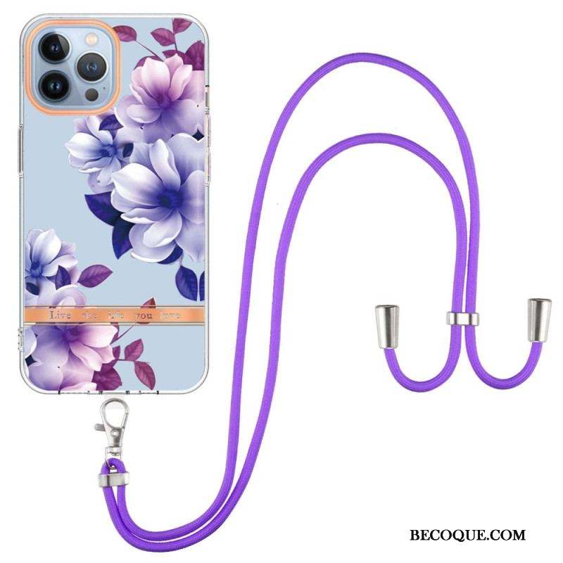 Coque iPhone 15 Pro Max à Cordon Fleurs