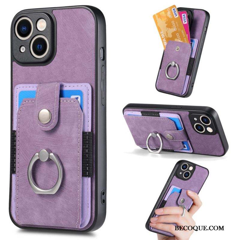 Coque iPhone 15 Vintage avec Anneau-Support et Porte-Cartes