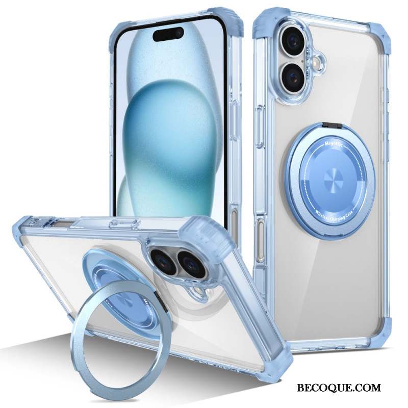 Coque iPhone 16 Plus Transparente compatible MagSafe Anneau-Support